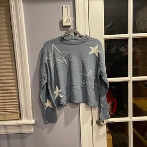 Printed cropped knit sweater